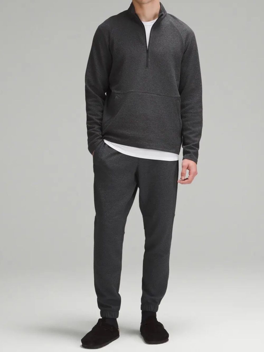 Lululemon Ease the Day Textured Double-Knit Cotton Joggers Heathered Black/Black